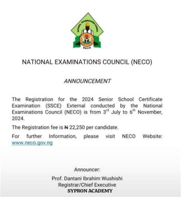 Ace NECO Registration 2024 SSCE