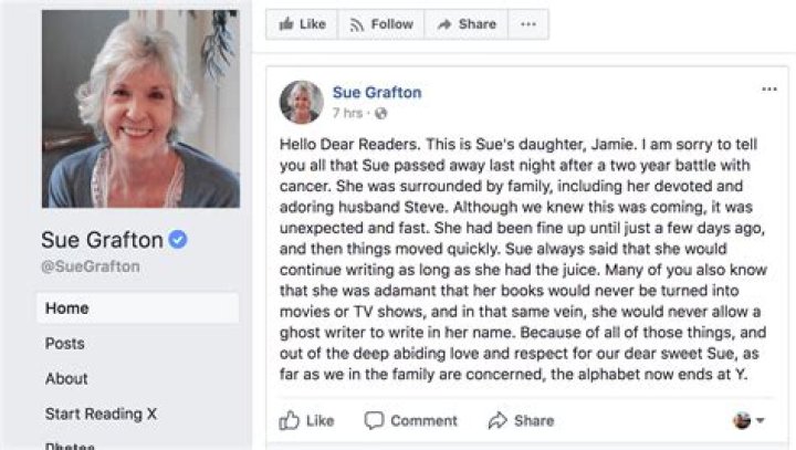 Sue Grafton Wiki Died, Death, Net Worth, Family, Husband, Relationship