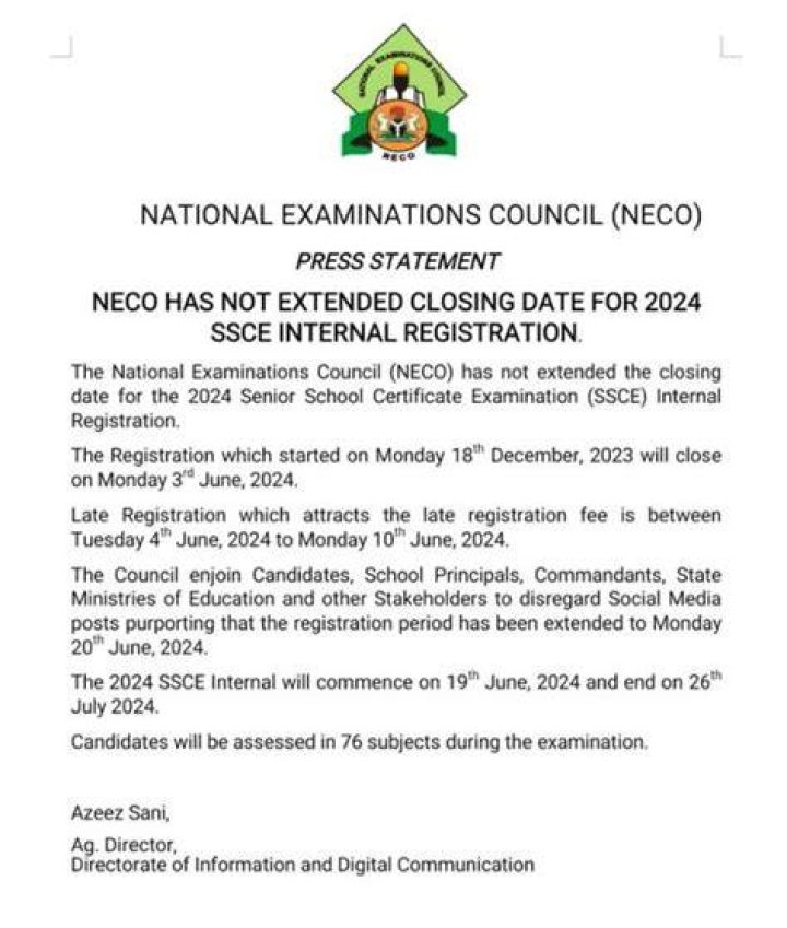 Uncover The Date For NECO 2024 Registration Today